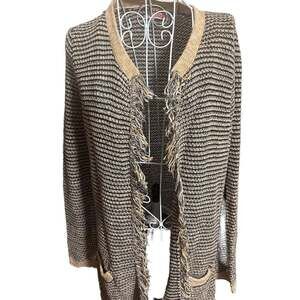Fringe Front Detail Tweed Look Cardigan – TøjBoutique,